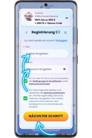 Registrierung E-Mail Passwort eingeben Casino