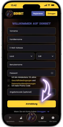 Donbet Casino Registrierung Schritt 3 Promocode Eingabefeld WELCOME