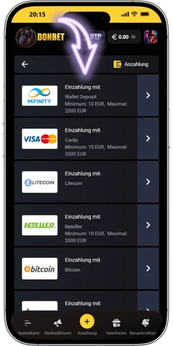 Donbet Casino Registrierung Schritt 4 Einzahlung und Spielauswahl