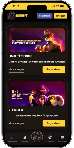 Donbet Casino Promotions Seite mit Willkommensbonus Angeboten