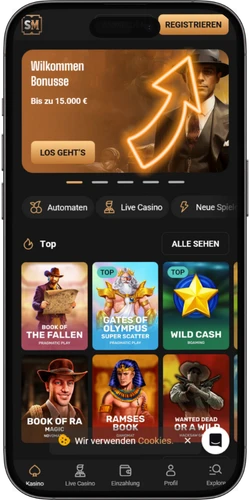 Slot Mafia Casino Homepage mit hervorgehobenem Registrieren-Button oben rechts