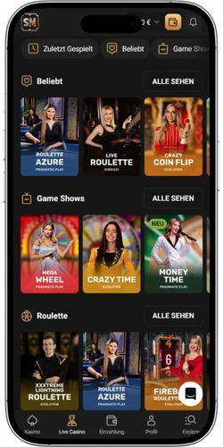 Slot Mafia Live Casino Bereich mit Evolution Gaming und Pragmatic Play Tischen
