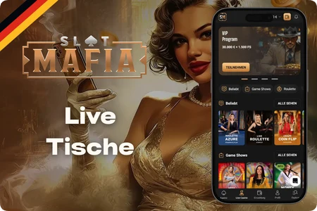 Slot Mafia Live Casino Lobby mit Evolution Gaming Blackjack und Roulette Tischen