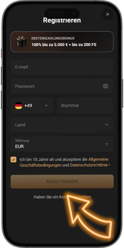 Registrierungsformular mit Feldern für E-Mail, Passwort und Geburtsdatum