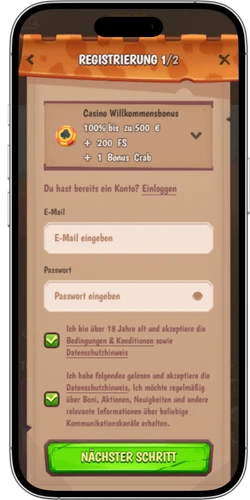 Stone Vegas Anmeldeformular Schritt 1