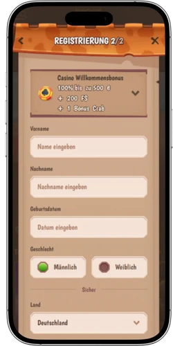Stone Vegas Anmeldeformular Schritt 2